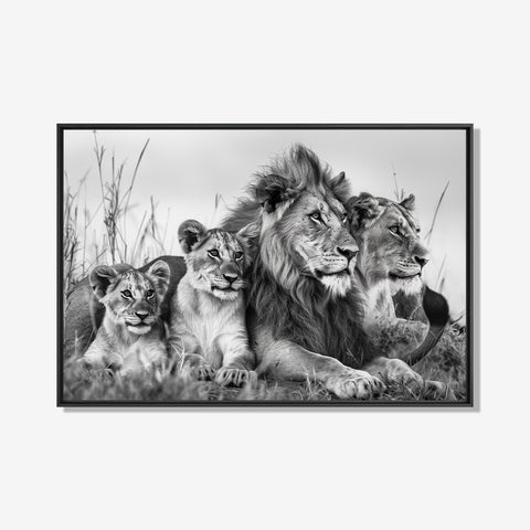 Leeuwen familie - Zwart wit schilderij- plexiglas schilderij - kunst