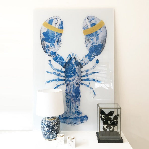 Lobster Delfts Blauw Verticaal - Plexiglas schilderij