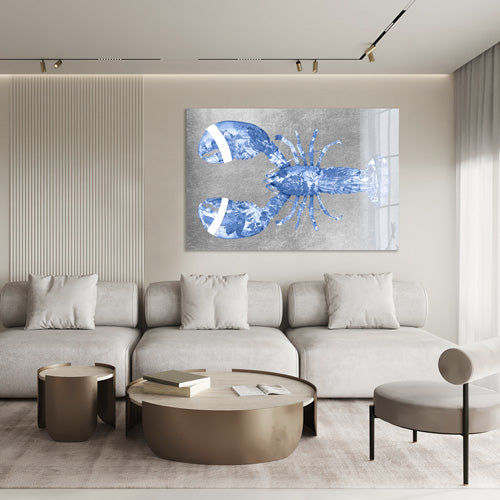 Lobster Silver Blue horizontaal- plexiglas schilderij met een kreeft - kunst