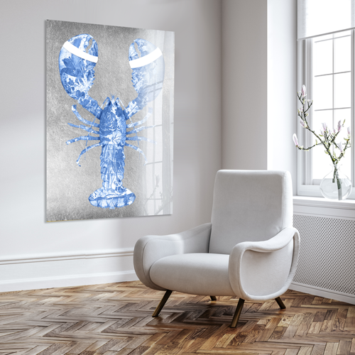 Lobster Silver Blue verticaal- plexiglas schilderij met een kreeft - kunst