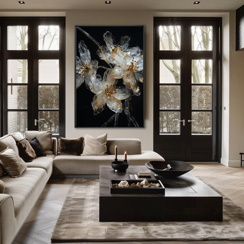 Midnight Flowers - Bloemen schilderij- plexiglas schilderij - kunst