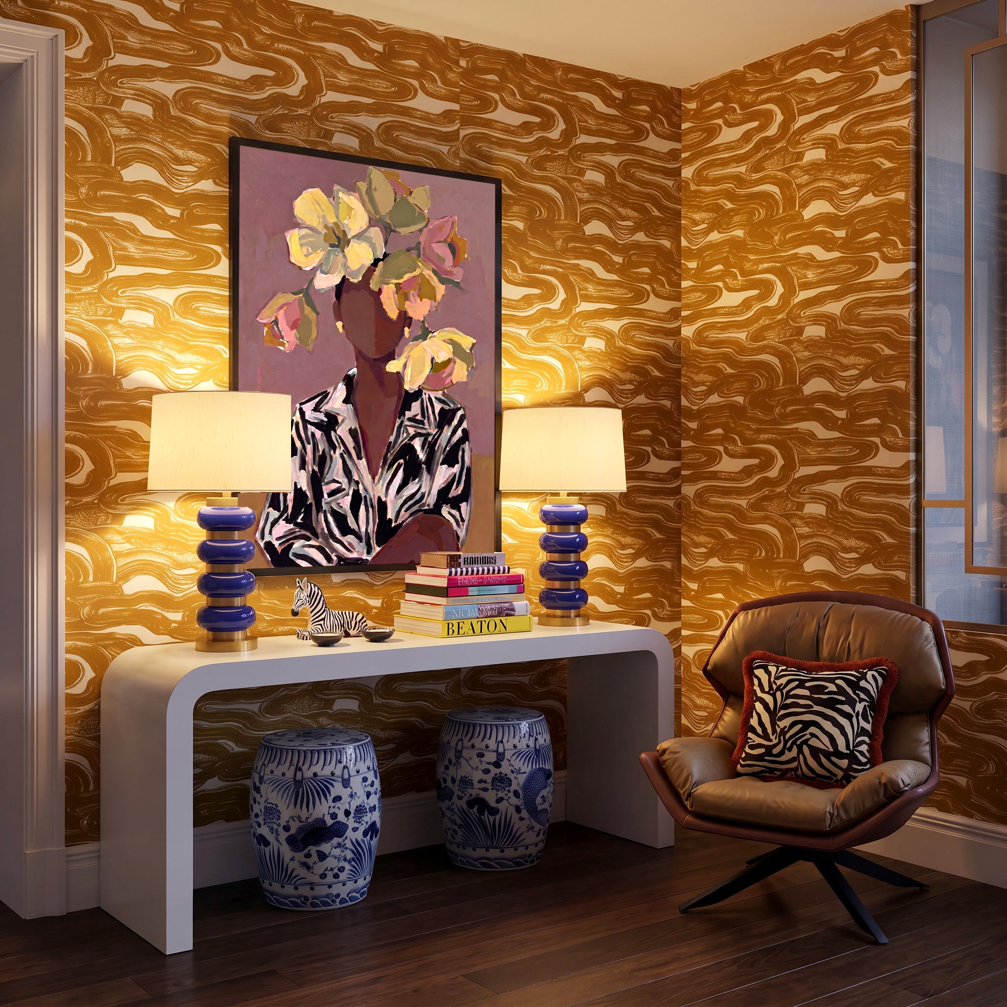 Prachtige abstracte vrouw met bloemen en een zebra colbert