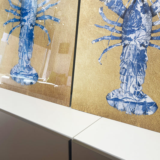Lobster Royal Blue Pink horizontaal - Plexiglas schilderij