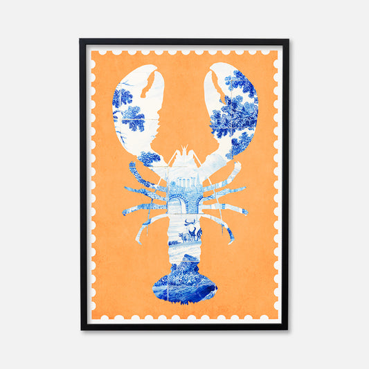 Lobster Orange Stamp Art Poster