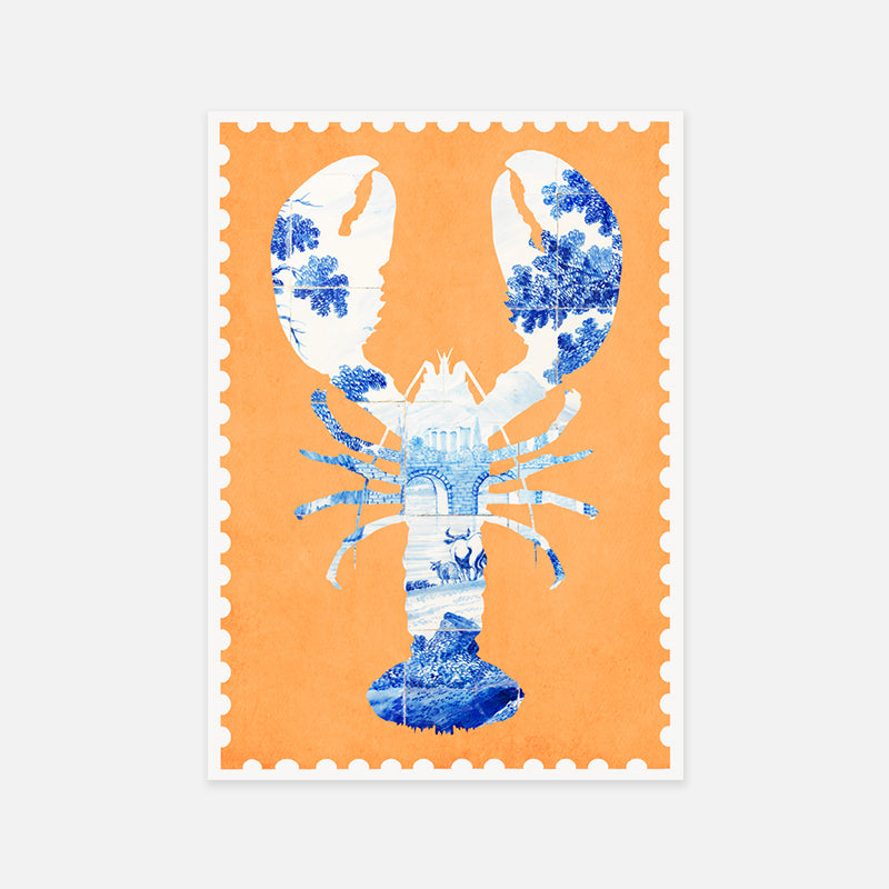 Lobster Orange Stamp Art Poster