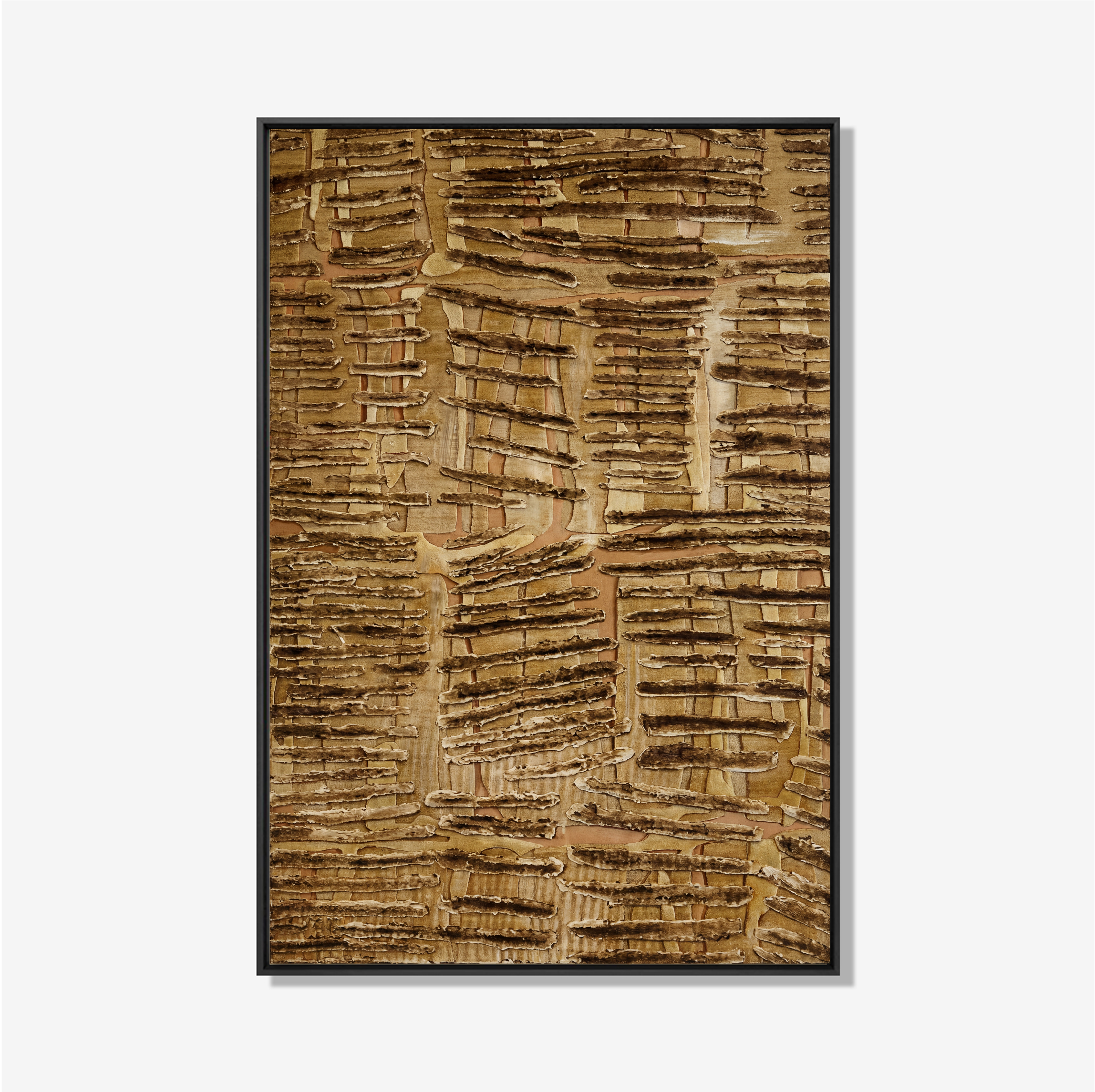 Detail van modern kunstwerk met natuurlijke aardetinten en structuur