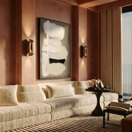 Minimalistisch abstract kunstwerk met organische vormen en imperfecte lijnen, waarin stilte en vergankelijkheid centraal staan.