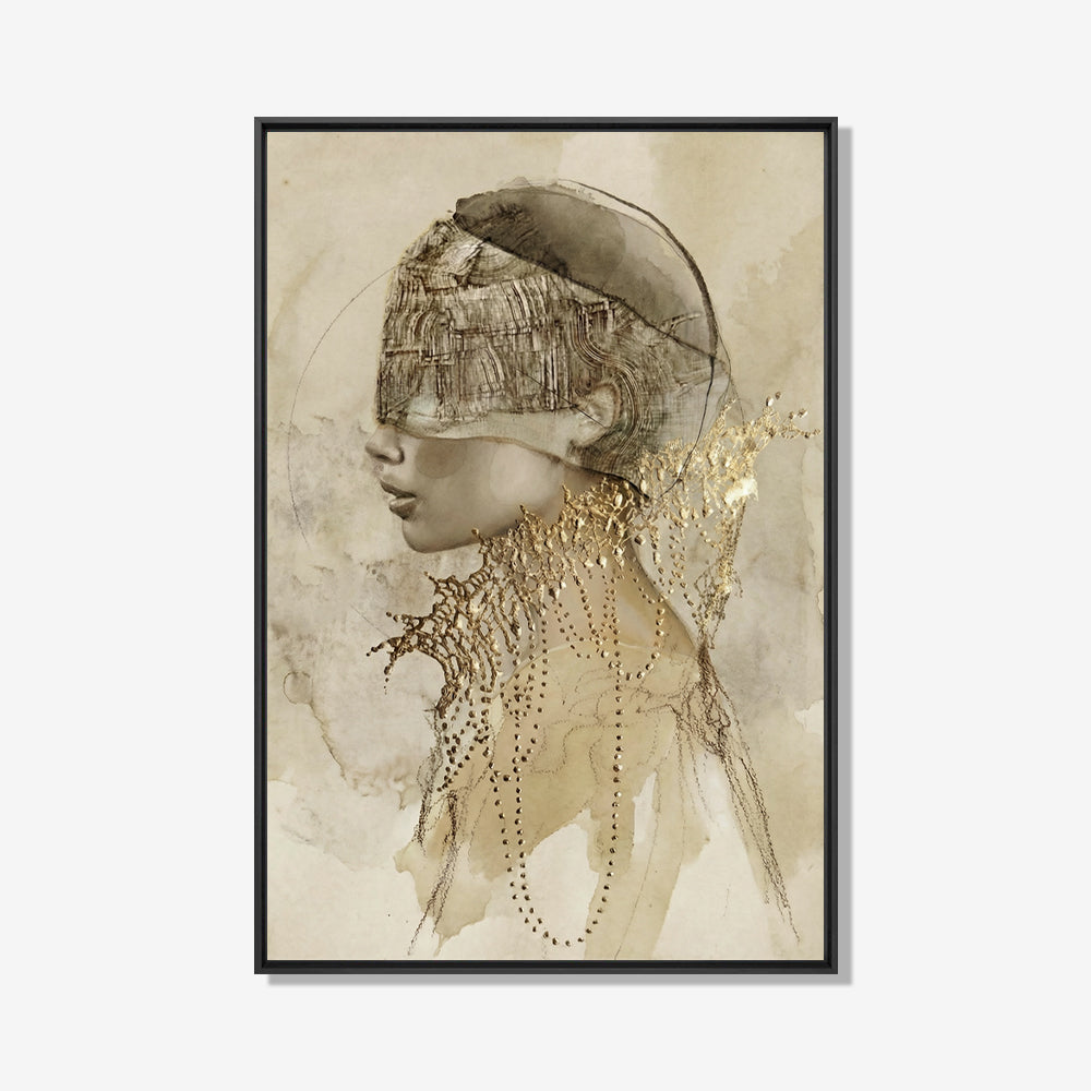 Abstract portret in profiel met gouden details en zachte aardetinten