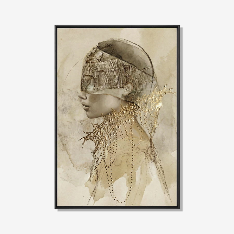 Abstract portret in profiel met gouden details en zachte aardetinten