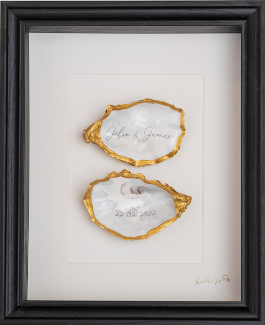 KLASSIEK GEPERSONALISEERD MET TEKST 23X28cm - Ingelijste oesters- plexiglas schilderij - kunst