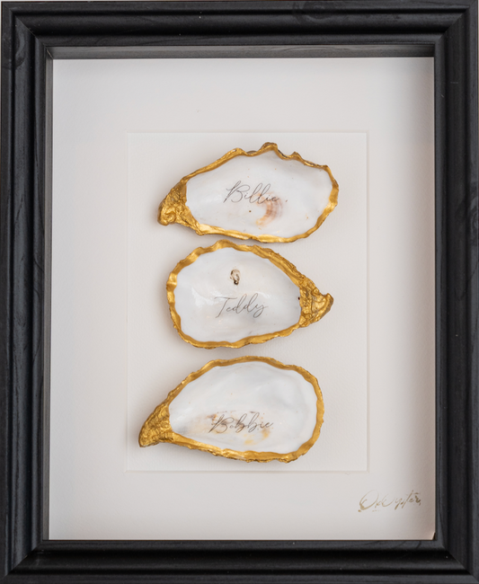 TRIPLE GEPERSONALISEERD MET TEKST 23X28cm - Ingelijste oesters- plexiglas schilderij - kunst