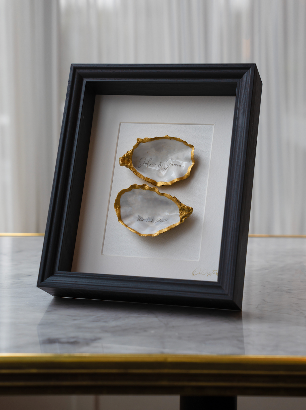 KLASSIEK GEPERSONALISEERD MET TEKST 23X28cm - Ingelijste oesters- plexiglas schilderij - kunst