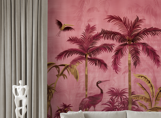 Pink Jungle - Naadloos behang - Bloemen schilderij- plexiglas schilderij - kunst