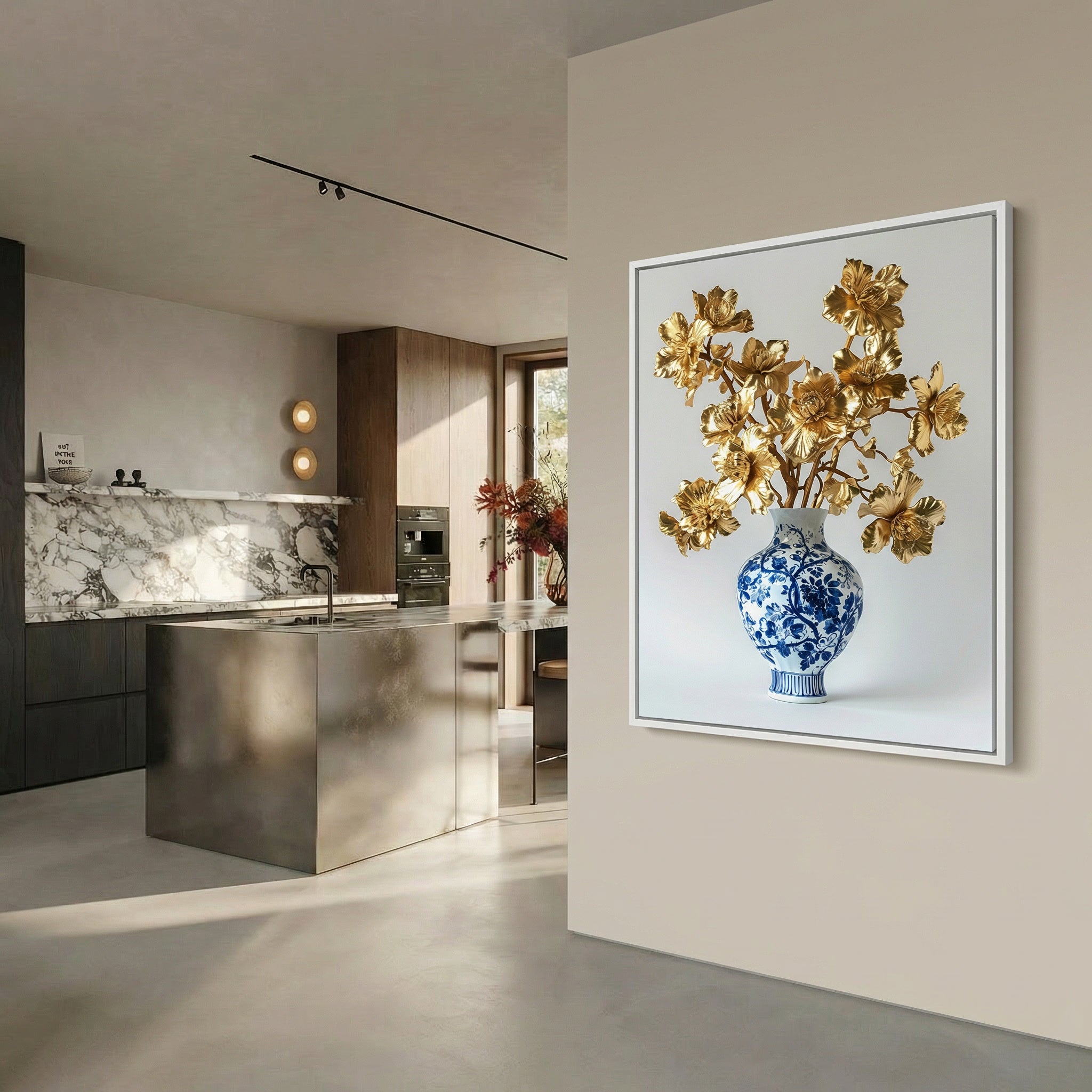 vaas luxe schilderij hotel chique stijl
Moderne kunst met gouden bloesem