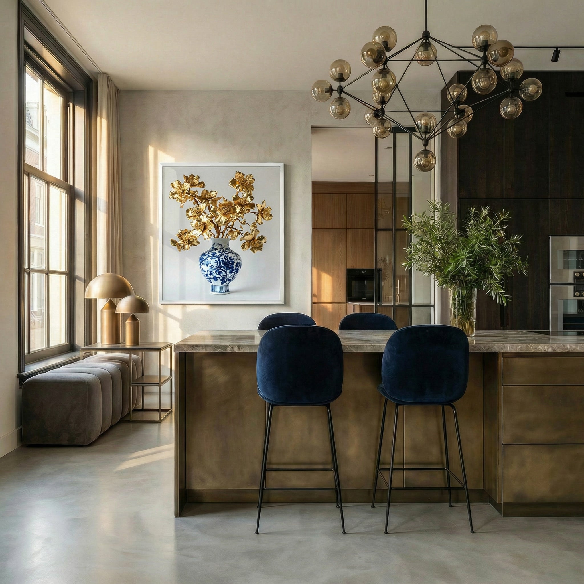 hotel chique stijl
Moderne kunst met gouden bloesem