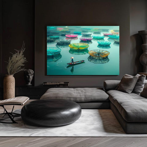 Vietnamese vissers- plexiglas schilderij - kunst