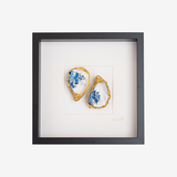 Blauwe bloemen 27x27cm - Ingelijste oesters- plexiglas schilderij - kunst