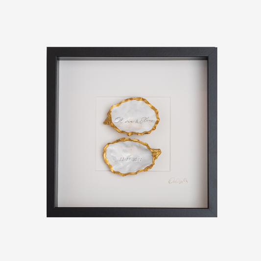 Gepersonaliseerd 27x27cm - 2 ingelijste oesters- plexiglas schilderij - kunst