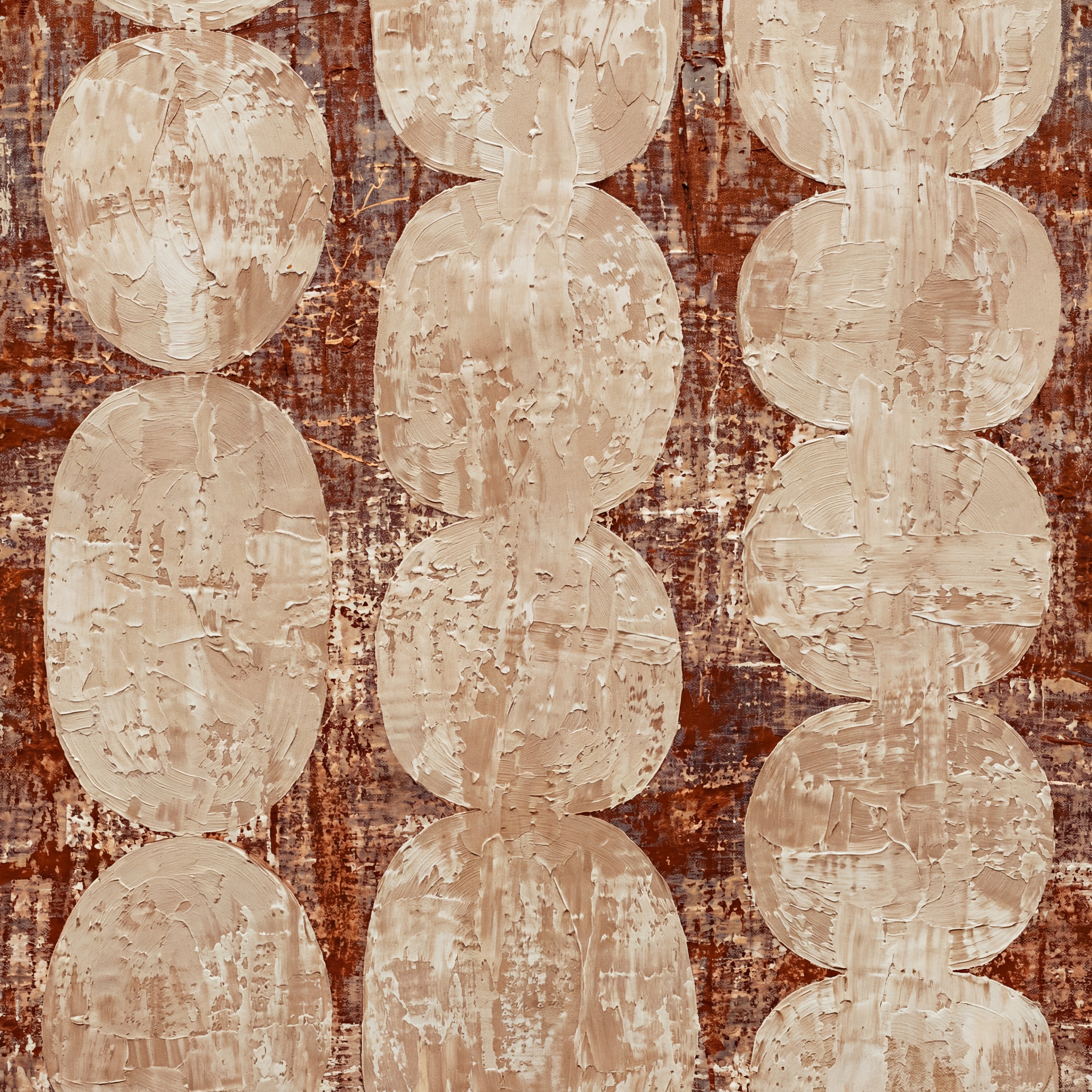 Abstract schilderij met ovale vormen in beige en terracotta tinten