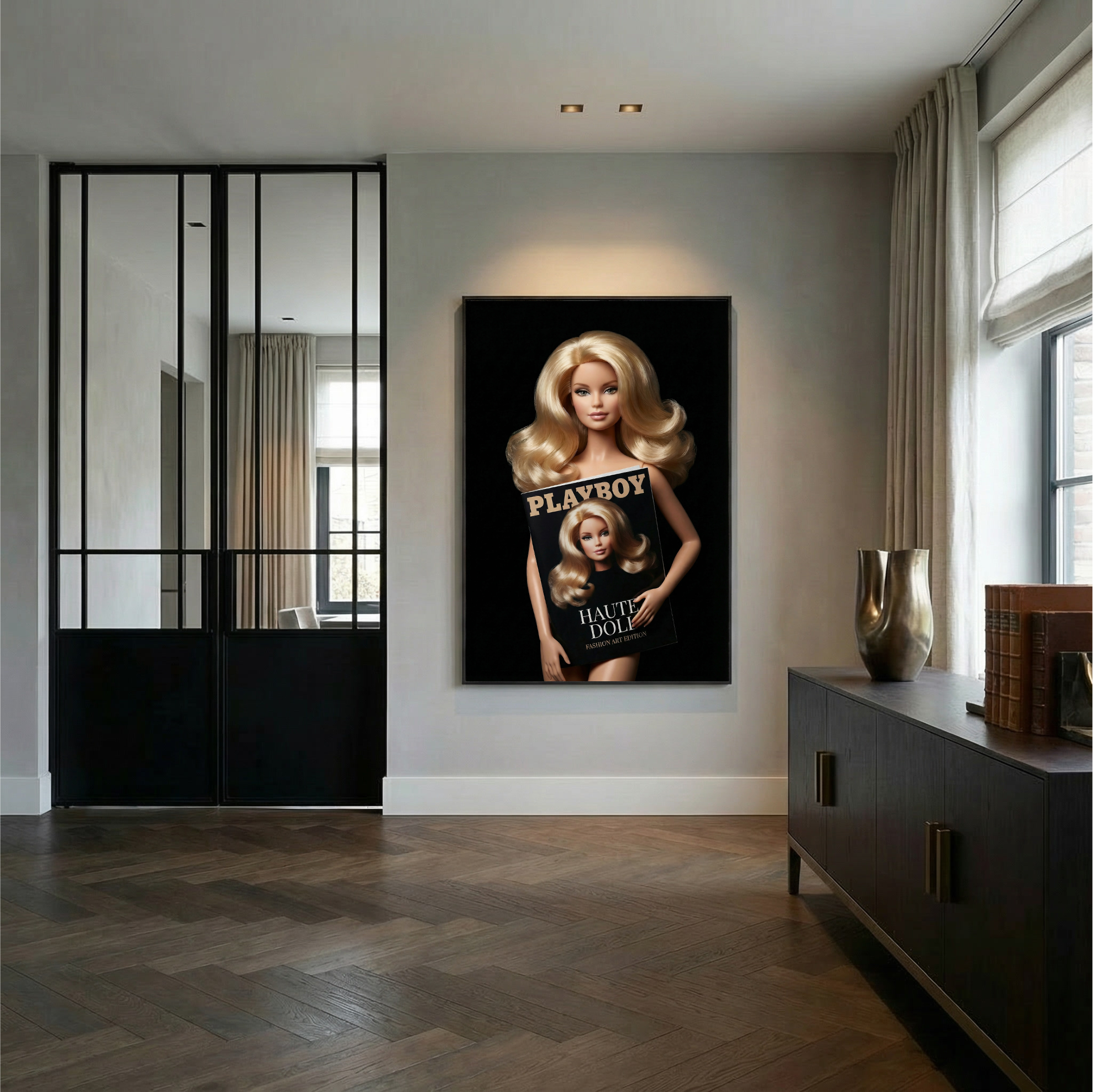 Luxe fashion art met iconische barbie en editorial uitstraling