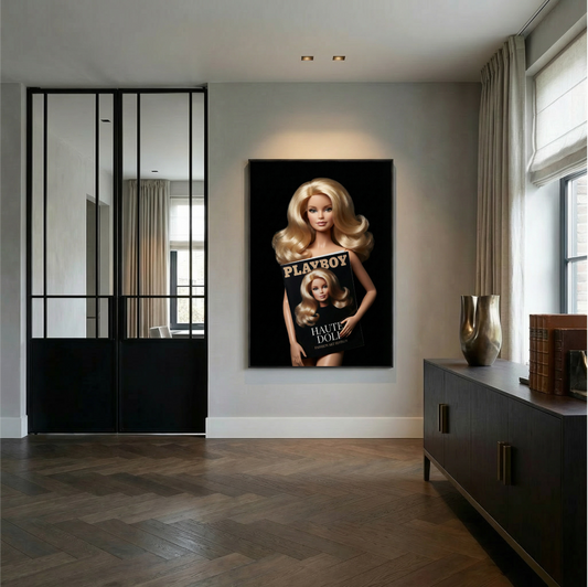 Luxe fashion art met iconische barbie en editorial uitstraling