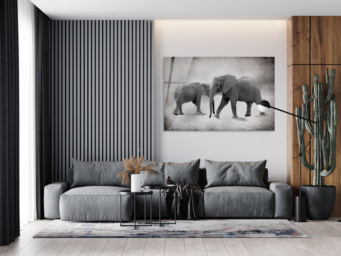African Elephant - Zwart wit schilderij- plexiglas schilderij - kunst