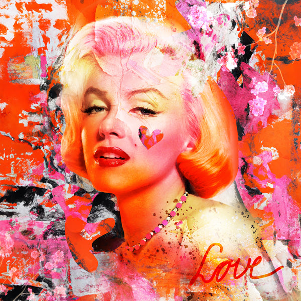 Marilyn monroe op een kleurrijk schilderij op plexiglas