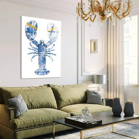 Lobster Delfts Blauw Verticaal- plexiglas schilderij - kunst