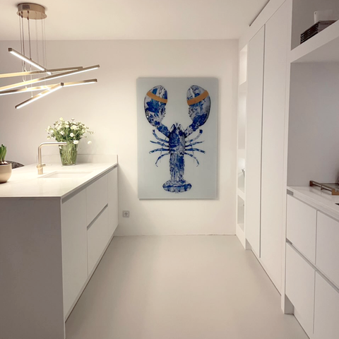 Lobster Delfts Blauw Verticaal - Plexiglas schilderij