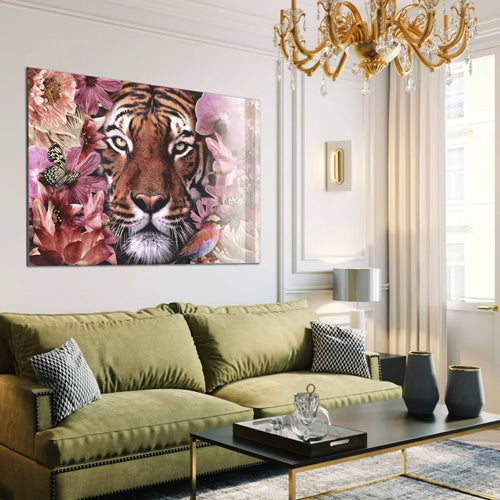 Flower Tiger - Bloemen schilderij- plexiglas schilderij - kunst