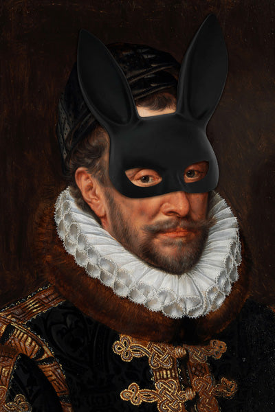 Schilderij op plexiglas met Willem van Oranje en een masker 